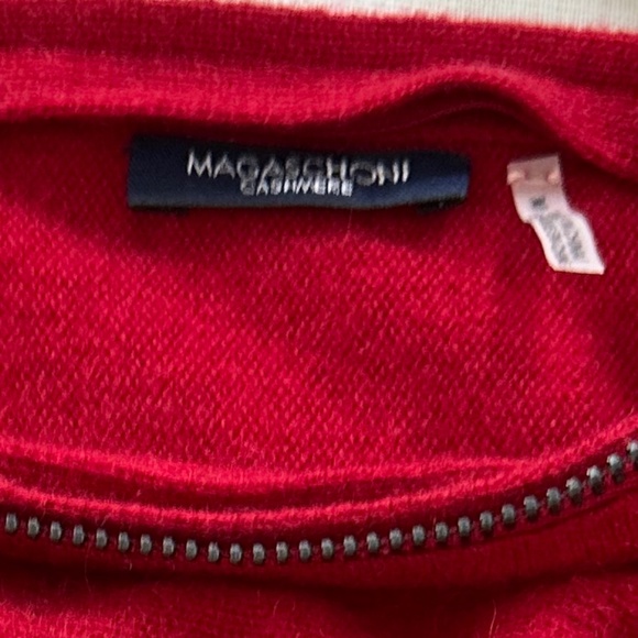 Magaschoni Tomato Red Cashmere Boat Neck Zip Sweater - Size M - Picture 11 of 15